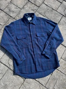 Camisa de franela Fieldmaster de colección años 80 mezcla de lana para hombre mediana azul a cuadros leñador - Imagen 1 de 3