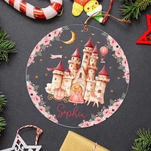Personalisiertes Prinzessin Schloss Acryl Ornament, Weihnachtsgeschenk für kleine Mädchen - Bild 1 von 4