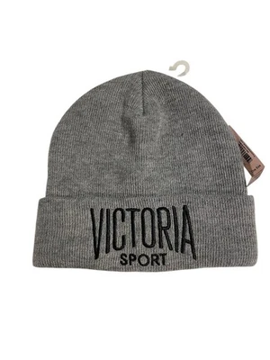 Victorias Secret Victoria Sport Logo Knit Beanie Hat Women Cap Gray Black OS NWT - Image 1 of 4
