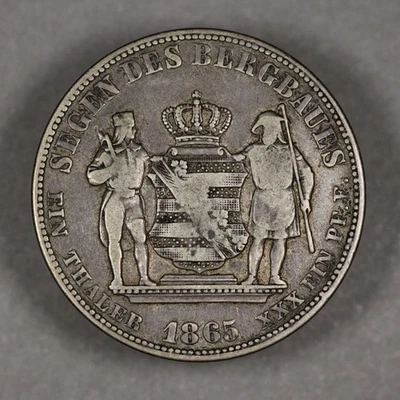 1865 Saxony German States Silver Thaler - Image 1 of 2
