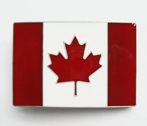 CANADA FLAG RED WHITE PATRIOTIC MAPLE LEAF COUNTRY BELT BUCKLE - Picture 1 of 2