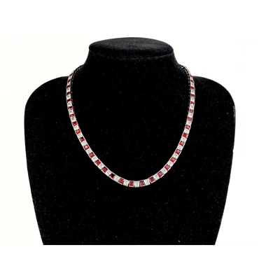 ACABADO ORO BLANCO Corte Cuadrado Rojo Rubí y Diamante Creado Foto 1 de 4