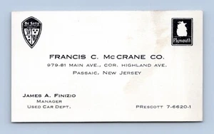 Biglietto da visita Francis McCrane De Soto Plymouth concessionario auto Passaic NJ BC2 - Foto 1 di 2