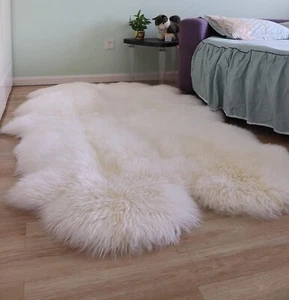 Woolous Sheepskin rug 4x6 ft, Large Genuine Real Quad Sheep skin Fur Rug Carpet - Picture 1 of 7