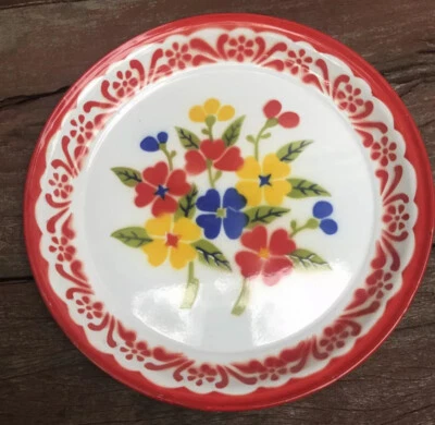 Vintage Thai Traditional Flower Pattern Enamel Serving Tray Decor Large Size 12" - Image 1 of 4
