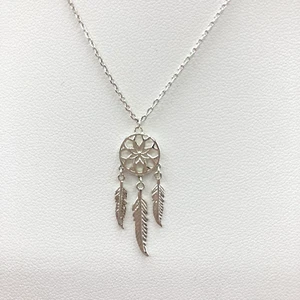 Lucky Brand Silver Tone Dream Catcher Feather Pendant Necklace 18" Chain Dainty  - Picture 1 of 5