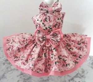 DOG HARNESS DRESS   PINK FLOWERS     NEW HANDMADE  FREE SHIPPING - Picture 1 of 3