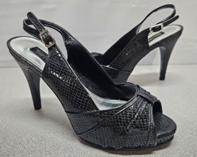 Zapatos de salón negros White House Black Market para mujer talla 7 punta abierta 4" tacones de aguja Foto 1 de 4