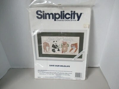 "SAVE OUR WILDLIFE" SIMPLICITY  Cross Stitch Kit  #05578 ENDANGERED ANIMALS  NIP Foto 1 de 4