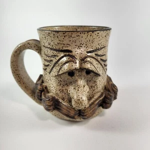 Vintage Pottery Man Confused Face Big Nose Mean Muggin Brown Glaze Mugs/Planter - Picture 1 of 9