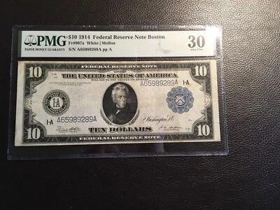 10.00 1914 Federal Reserve Notes Boston PMG 30 Very Fine Harder to find district - Image 1 of 2