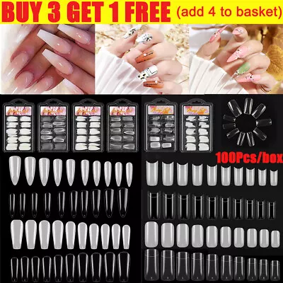 100Pcs False Long French Nail Tips Women Fake Nails Art Acrylic Nail White Clear - Image 1 of 4