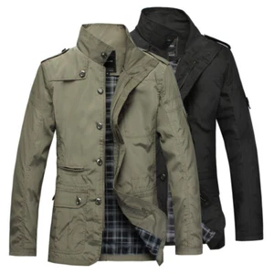 Herren Jacke Mode Warm Herbst Freizeit Mantel Mantel Oberbekleidung Trench Militär Reißverschluss - Bild 1 von 12