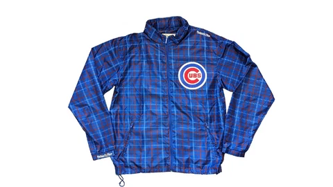 Mitchell & Ness Chicago Cubs Plaid Check hooded Mens Jacket Sz L Cover