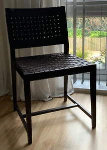 Woven Brown Faux Leather Chair Wooden Frame - Picture 1 of 8