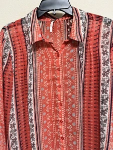 Free People Button-Down Hemd Koralle Paisley Größe M zum Binden - Bild 1 von 10