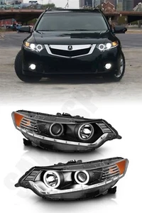Black Projector Headlights w/ Halo Rims & LED Strip for 2009-2012 Acura TSX - Picture 1 of 5