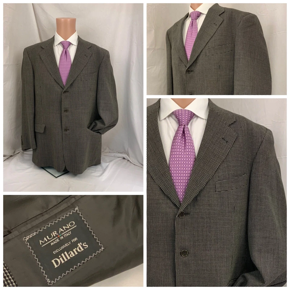 Blazer Murano 44R Marrón Pata de Gallo 100% Lana 3 Btn 0 Ventilación Hecho en Italia YGI P2-187 Foto 1 de 4