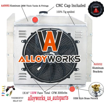 FOR 1949-1952 Studebaker Pickup Trucks ALUMINUM 3 ROWS RADIATOR FAN SHROUD KITS - Изображение 1 из 4