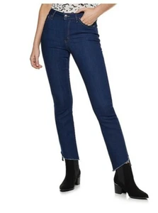 Nine West High Rise Women's Jeans Size 6 Kick Flare Frayed Bottom Blue NWT - Picture 1 of 5