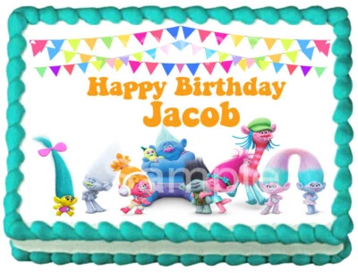 Decoração de imagem de topo de bolo comestível para festa TROLLS - Imagem 1 de 2