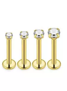 PAR DE ANILLOS LABRET DE ACERO CZ ORO 20G Flatback 16G sin rosca 2 mm 3 mm - Imagen 1 de 6