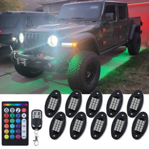 10Pods For Jeep Wrangler Gladiator JT LED Rock Underglow RGB Neon Music Lights