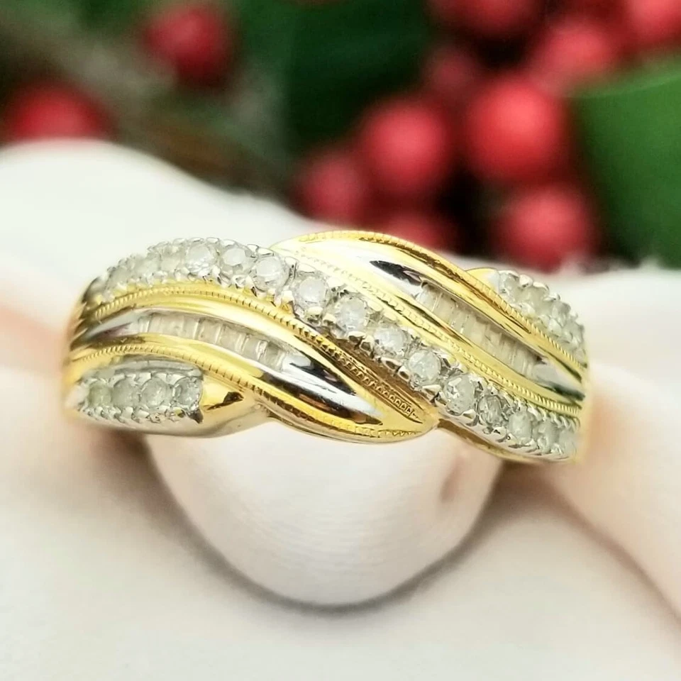 14K Round and Baguette Diamond "Forever" Anniversary Band-Yellow Gold-Engraved - Image 1 of 4