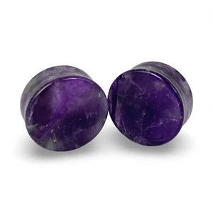 Pair of Amethyst Stone Plugs set gauges PICK SIZE - Picture 1 of 4