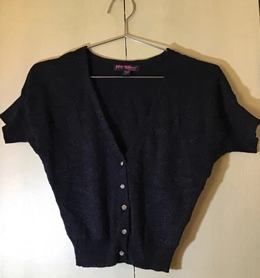 Betsey Johnson Black Glitter Rhinestone Button Cropped Cardigan Sweater Small - Image 1 of 4