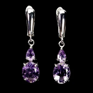 925 Sterling Silver Earrings Oval Amethyst 10x8mm Natural Gemstone Jewelry - Picture 1 of 14
