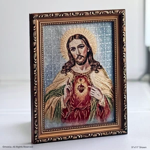 Herz Jesu gerahmter Wandteppich Bild 9×11 katholische Deko - Bild 1 von 4