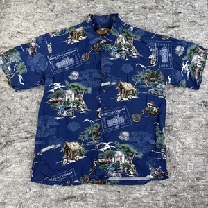 Harley Davidson Shirt Men L Blue Hawaiian Tori Richard Hula Girl Biker Sugar USA - Picture 1 of 13