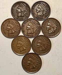 XF/AU Indian Head Cent Set Collection Lot - 1887 1888 1896 1900 1903 1905 1908 - Picture 1 of 2