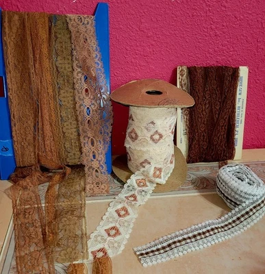 Lote grande vintage de encaje marrón variedad  Foto 1 de 4