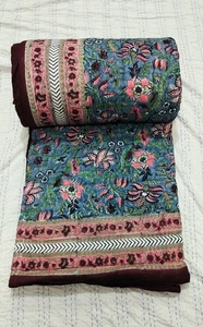 Indian Soft Cotton Quilt Razai Bedding Bedspread Winter Warm Hand Block Print - Picture 1 of 13