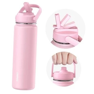 24 oz Insulated Water Bottle, Stainless Steel Bottle With 24 Ounces Pink-Straw - Picture 1 of 7