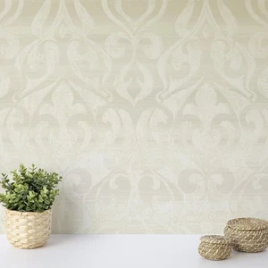 Gleam Glitter Damask Wallpaper Cream Glam Classic Acrylic Coated Designer - Picture 1 of 5
