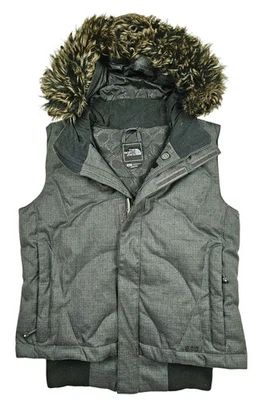 HOT TNF Women's THE NORTH FACE 600 GOOSE DOWN FUR HOOD BOMBER GRAY VEST Jacket M - Image 1 of 4