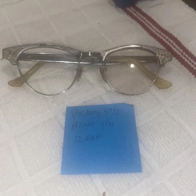 VINTAGE VICTORY ALUMINUM FRAME WOMANS EYEGLASSES 12K gf  CAT EYE 5 1/2 ALUM - Image 1 of 4