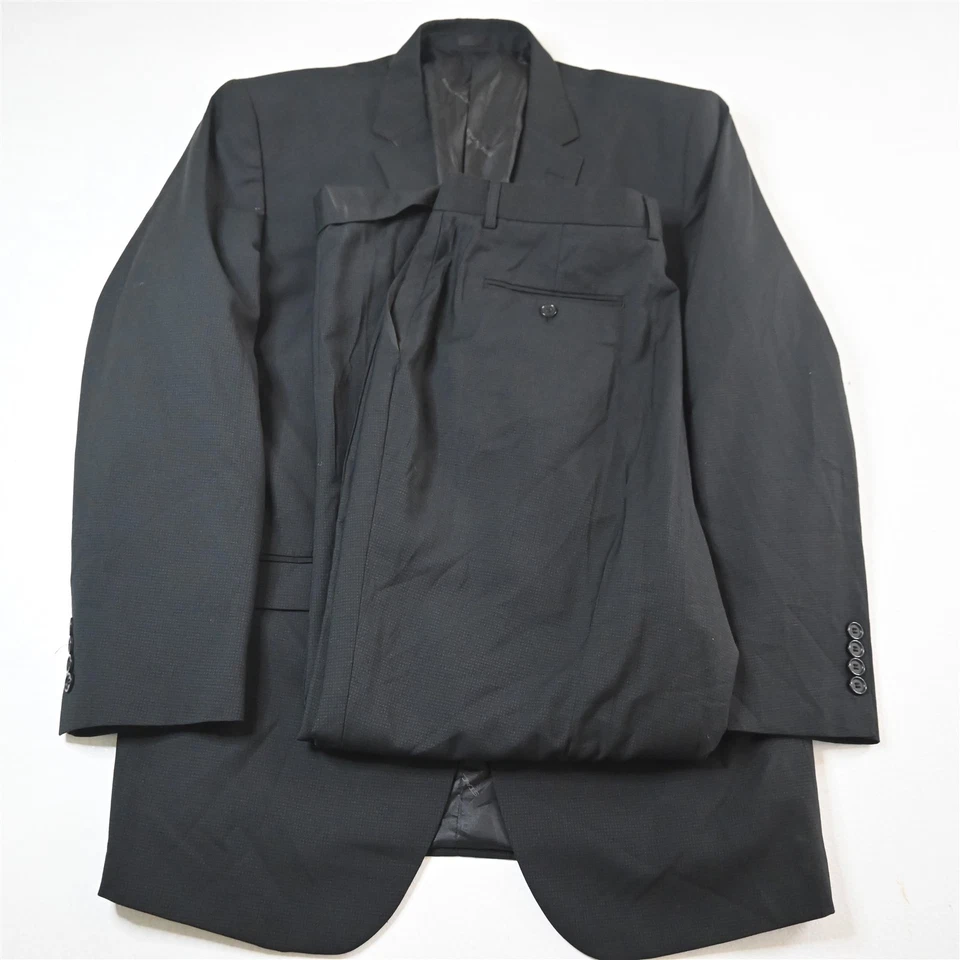 Stacy Adams 44R 36x30 Black Check Mens Jacket Pants Suit - Image 1 of 4