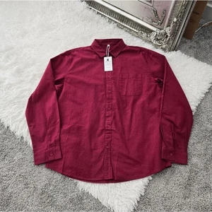 JEKAOΥΙ Casual Comfort Burgandy Linen Blend Long Sleeve Button Down Shirt. Cotto - Picture 1 of 8