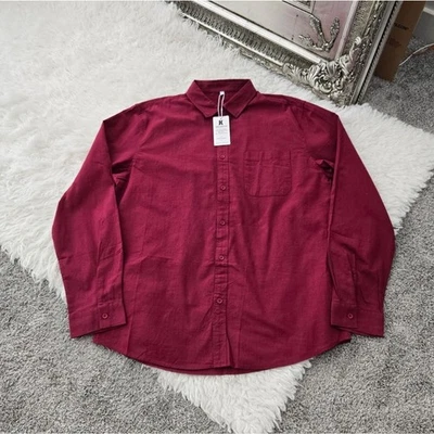 JEKAOΥΙ Casual Comfort Burgandy Linen Blend Long Sleeve Button Down Shirt. Cotto - Image 1 of 4