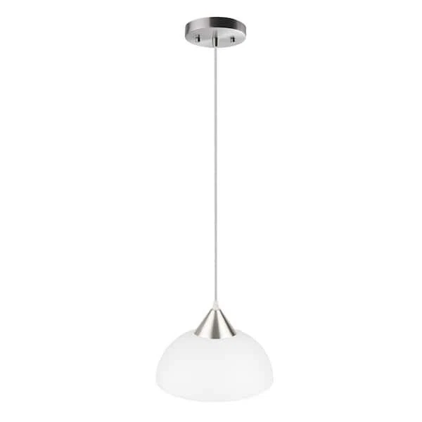 globe Griffin 1-Light Plug-In Pendant Brushed Steel Finish Frosted Plastic Shade