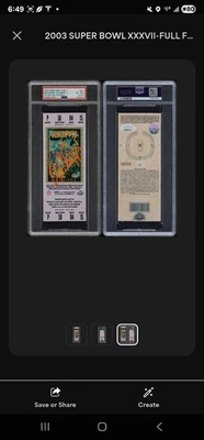 Boleto completo del Super Bowl XXXVII 2003 - Warren SAPP firmado PSA y JSA Foto 1 de 4