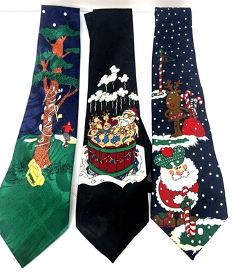 VTG Christmas Santa Golfing Hallmark & Steven Harris Neck Ties Reindeer Hot Tub - Image 1 of 4