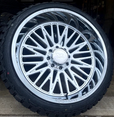4x NEW 24X12 Evok EV503 Wheels Chrome Wheels & Tires 8x6.5 Ram Chevy GMC 8x165.1 - Image 1 of 4