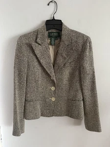 Lauren Ralph Lauren Silk Blazer Jacket Black Ivory Tweed Lined Women's Size 4P - Picture 1 of 5