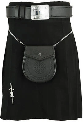 Scottish Mens Kilt Black Tartan Highland Dress Heritage