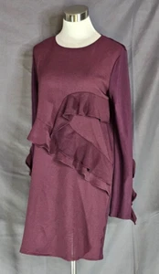 Zara WB Collection - Black Long Sleeve Dress with Diagonal Ruffles - Size Large - Picture 1 of 2